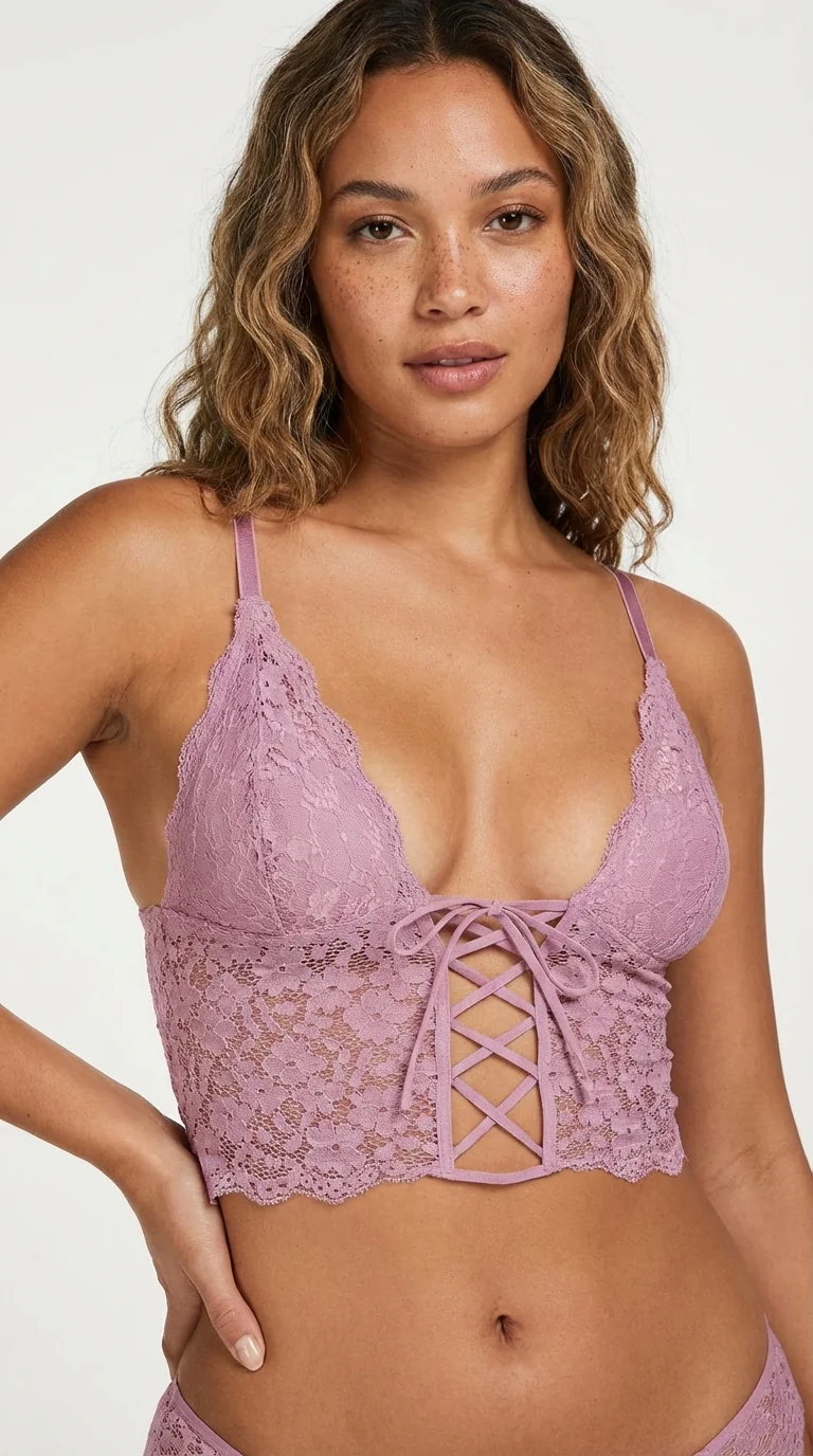 LunaIntim Terra Cotta Korse Görünümlü Büstiyer Önden Bağcıklı ve Dantelli Boş Kap Sütyen - Genel Görünüm 2